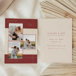 Reserva La Fecha Foto geométrica moderna beige y burdeos en línea 3