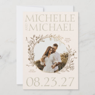 Reserva La Fecha Foto Gold Floral Border Save The Date Card