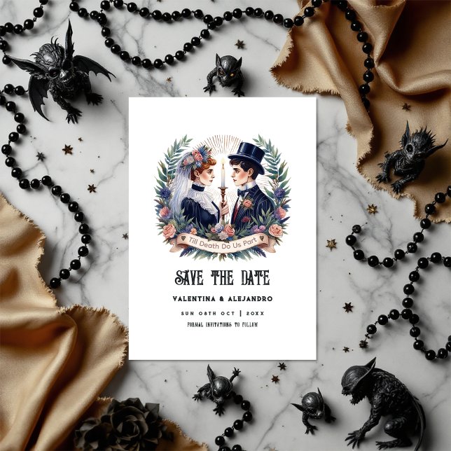 Reserva La Fecha Foto gótica "Hasta que la muerte nos separe" ("Till Death Do Us Part" Gothic Photo Save The Date)