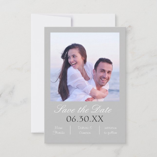 Reserva La Fecha Foto Gris Vertical - 3x5 Save the Date (Anverso)