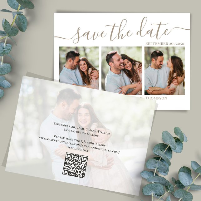 Reserva La Fecha Foto Guardar Boda de fecha simple (Wedding save-the-date photo card with a scannable QR code. )