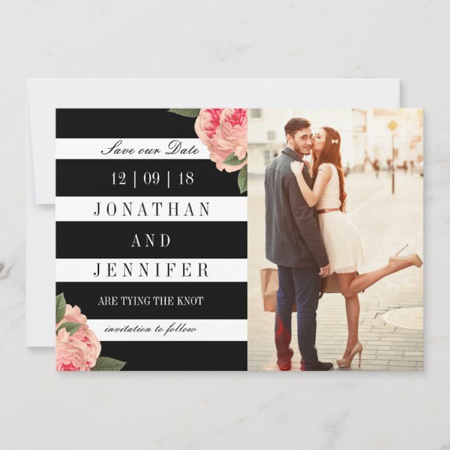 Reserva La Fecha Foto Guardar la fecha con franjas en blanco y negr (Anverso)