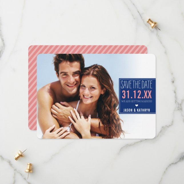 Reserva La Fecha FOTO GUARDAR LA FECHA gradiente de franja en ángul (Anverso/Reverso In Situ)