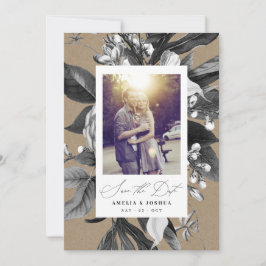 Reserva La Fecha Foto Kraft para Boda floral de Moda Rustica Indust