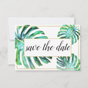 Reserva La Fecha Foto: Leaf Tropical Greenery Gold Save The Date