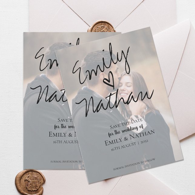 Reserva La Fecha Foto manuscrita moderna de escritura Guardar la ta (Modern Handwritten Script Photo Save the Date Card)