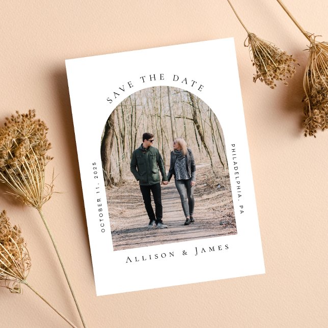 Reserva La Fecha Foto mínima del marco arqueado (Easily upload your photo and add your wedding date and location)