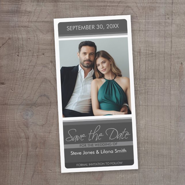 Reserva La Fecha Foto minimal moderna (Save the Date - Modern Charcoal Grey Wedding)