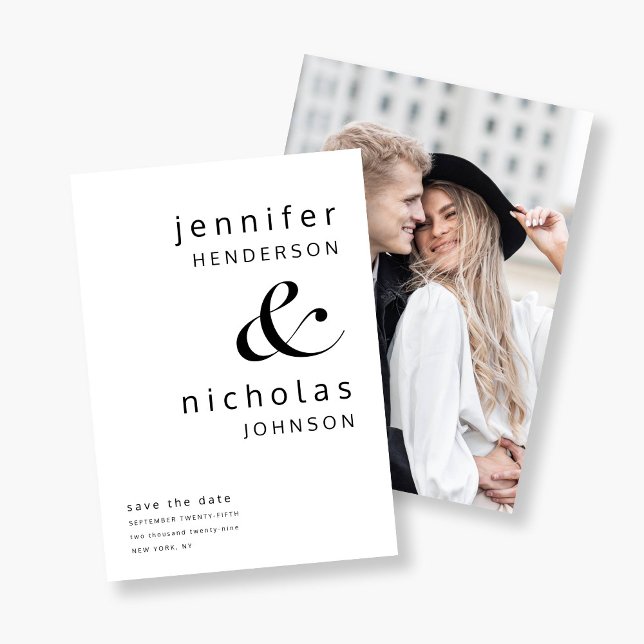 Reserva La Fecha Foto moderna de Ampersand en blanco y negro (Modern Black & White Ampersand Photo Save The Date)