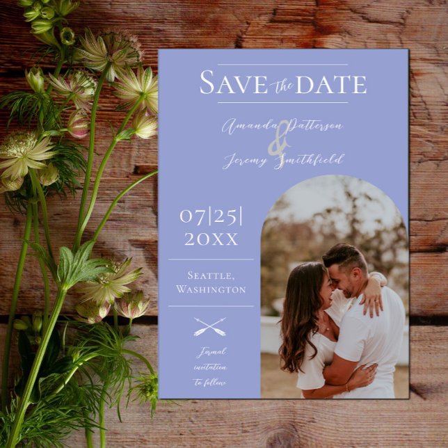 Reserva La Fecha Foto moderna de Boho Arch | Bígaro (Modern Arch Photo Save the Date - Periwinkle)