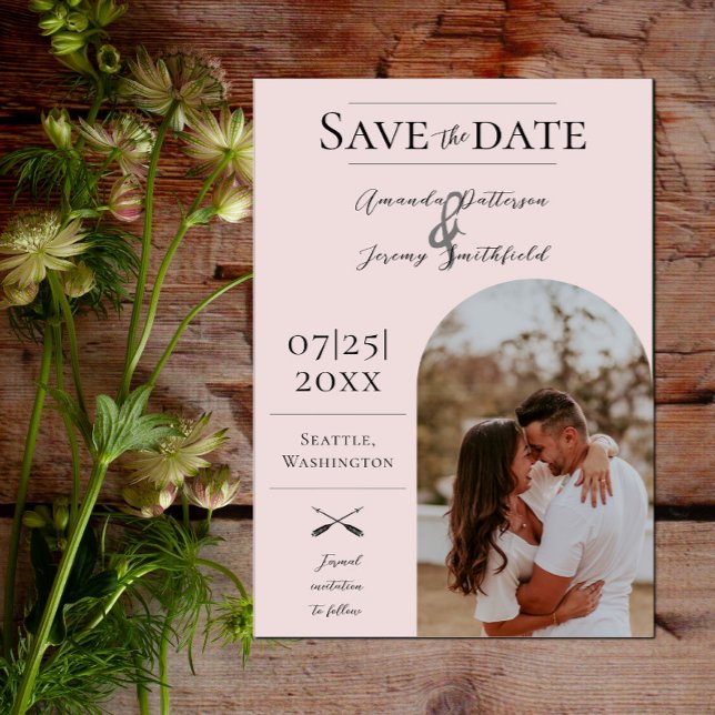 Reserva La Fecha Foto moderna de Boho Arch | Pink Save the Date (Modern Arch Photo Save the Date - Pink)