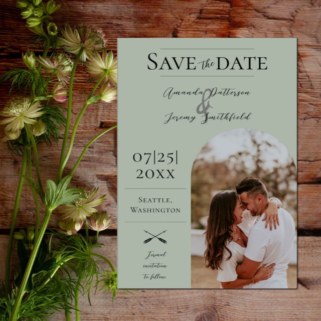 Reserva La Fecha Foto moderna de Boho Arch | Verde salvia (Modern Arch Photo Save the Date - Sage Green)