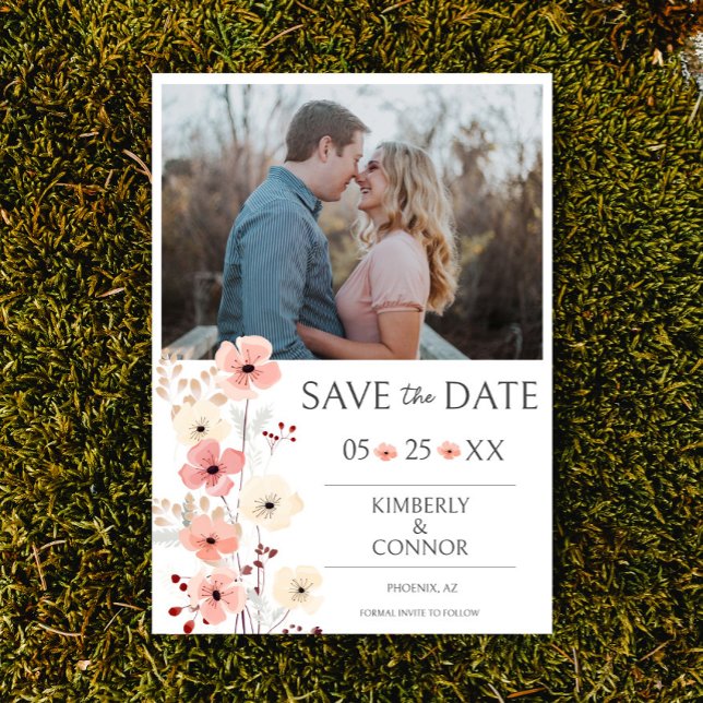Reserva La Fecha Foto moderna de Boho Floral Salven la fecha | Blan (Modern Boho Floral Photo Save the Date)