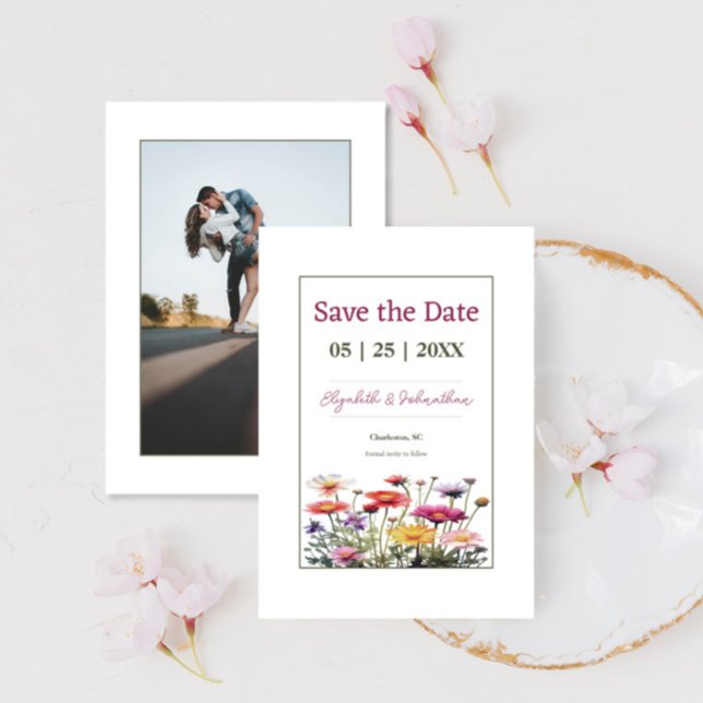 Reserva La Fecha Foto moderna de Wildflowers (Modern Wildflowers Photo Save the Date)