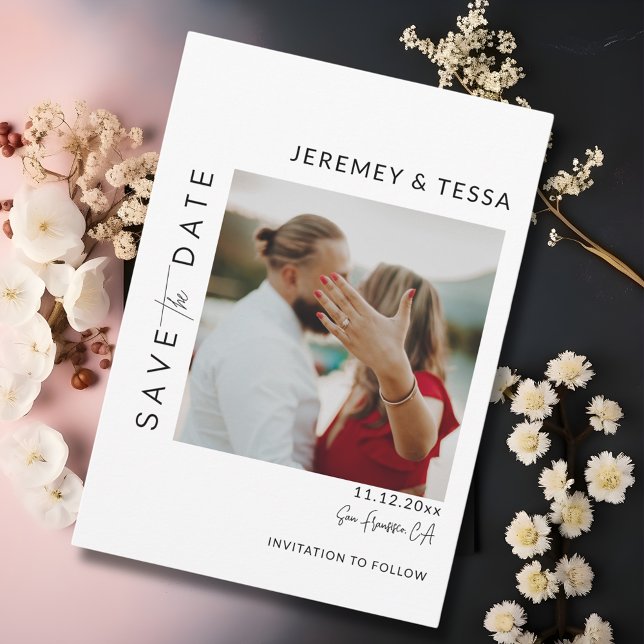 Reserva La Fecha Foto moderna en blanco y negro (Modern Simple Black and White Photo Save The Date
)