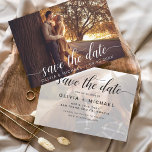 Reserva La Fecha Foto moderna Guardar la fecha manuscrita<br><div class="desc">Boda manuscrita Guarda las tarjetas de fecha que tienen una foto en la parte delantera y trasera. Las tarjetas Save the Date Fall, Autumn, Winter, Spring o Summer contienen una moderna tipografía de escritura cursiva con letras a mano con corazones elegantes, sencillos y modernos para usar después de la minimalista...</div>