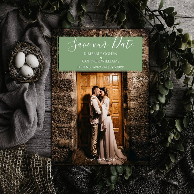 Reserva La Fecha Foto moderna Guardar la fecha | Moss Green (Moss Green Modern Photo Save the Date)