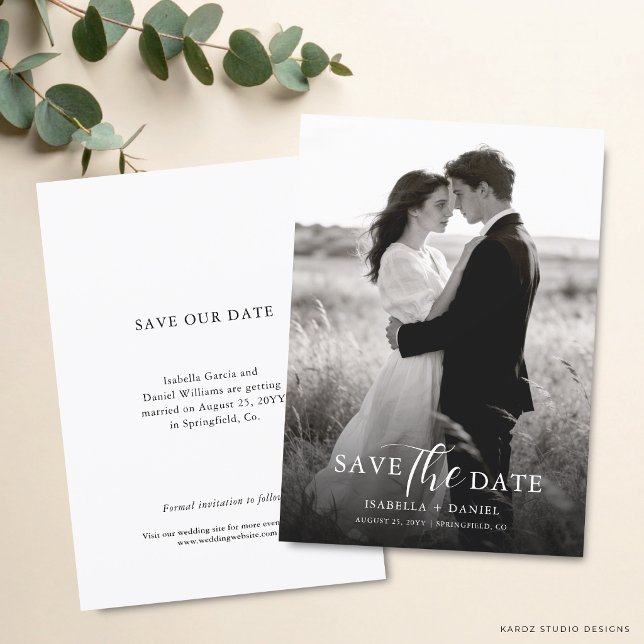 Reserva La Fecha Foto Moderna Simple y Elegante (The front and back of the invitation shown in a 5x7-inch size. Choose size, paper, and corner style.)