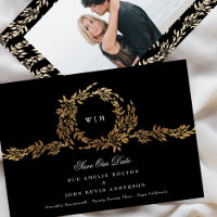 Foto Monograma Escudo negro Boda de oro clásico