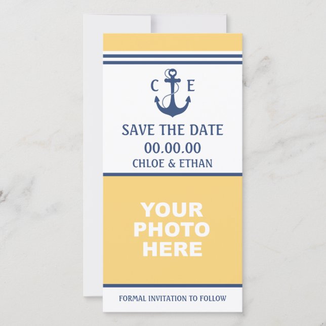 Reserva La Fecha Foto Náutica Amarilla y Azul Salven la fecha (Anverso)