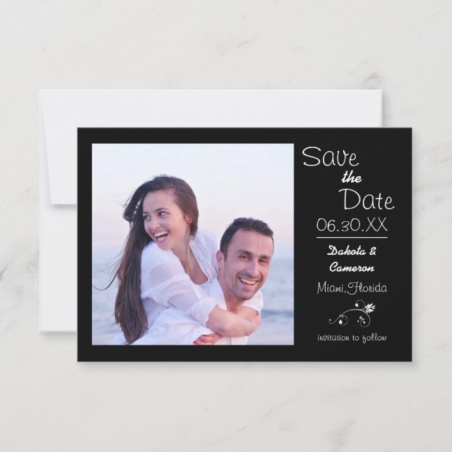 Reserva La Fecha Foto Negra Horizontal - 3x5 Save the Date (Anverso)