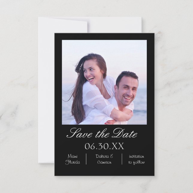 Reserva La Fecha Foto Negra Vertical - 3x5 Save the Date (Anverso)