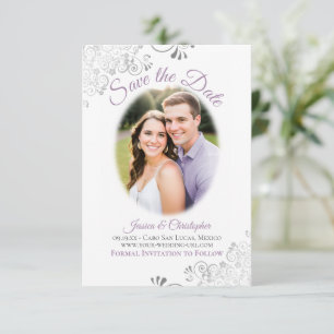 Reserva La Fecha Foto ovalada de boda simple y elegante de lavanda 