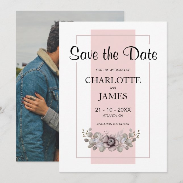 Reserva La Fecha Foto personalizado Floral rosa (Anverso / Reverso)