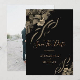 Reserva La Fecha Foto personalizado Golden Iris Flores Boda negro