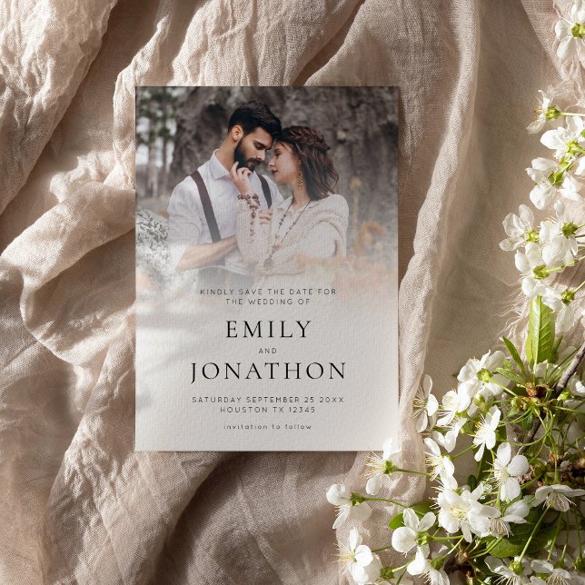 Reserva La Fecha Foto Personalizado moderna superposición de código (Available digitally and printed. Part of a large wedding collection of matching items)