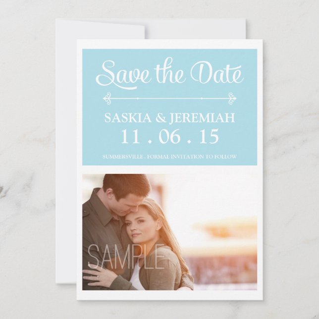 Reserva La Fecha Foto personalizado Soft Blue Save the Date (Anverso)