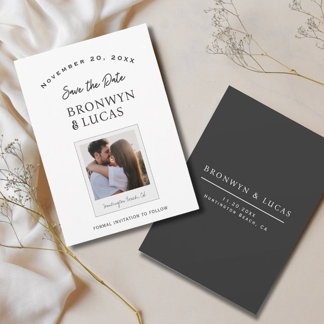 Reserva La Fecha Foto Polaroid Rústica Moderna en Blanco y Negro (Rustic Modern Black and White Polaroid Photo Save The Date
)