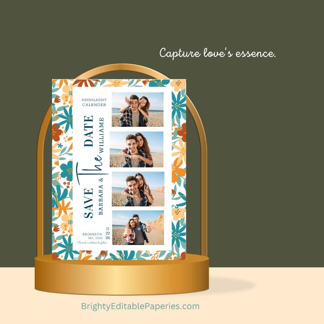 Reserva La Fecha Foto Resumen moderno Arte brillante de Flor silves (Chic date announcement.)