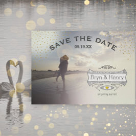 Reserva La Fecha Foto Retro Gold Lights Gold Save the Date