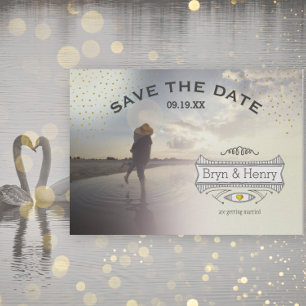 Reserva La Fecha Foto Retro Gold Lights Gold Save the Date