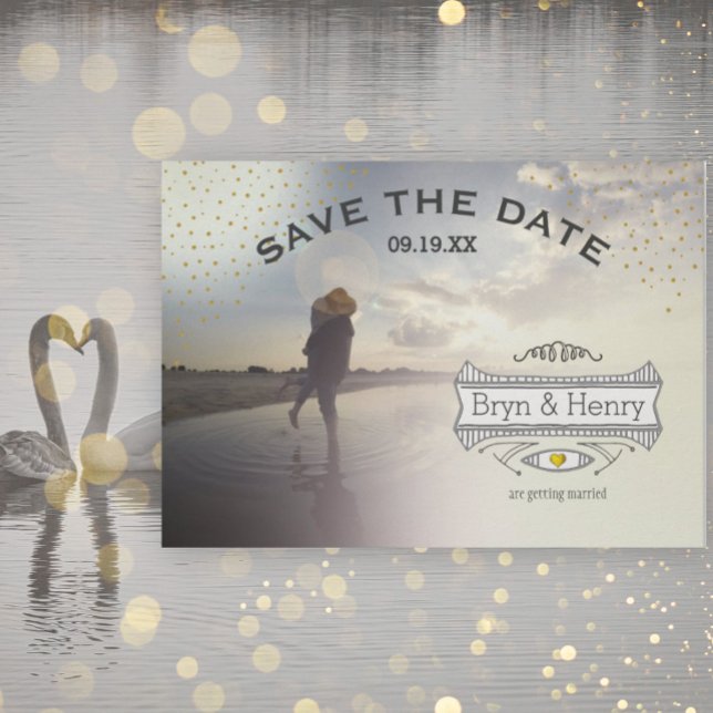 Reserva La Fecha Foto Retro Gold Lights Gold Save the Date (Subido por el creador)