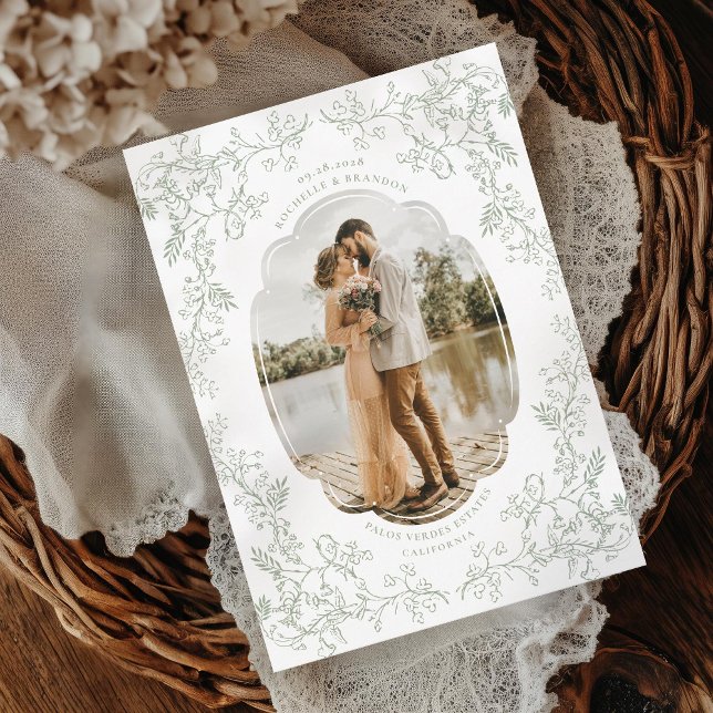 Reserva La Fecha Foto romántica de Chinoiserie Antiguo Sage Green (Subido por el creador)