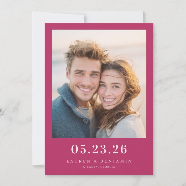 Reserva La Fecha Foto Romántica Magenta Alegre (Anverso)