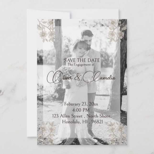 Reserva La Fecha Foto Romántica Save The Date Compromiso/Boda (Anverso)