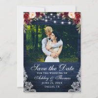 Foto Rustic Burgundy Floral Blue Wood