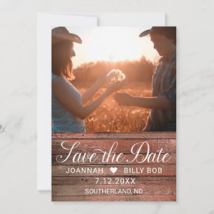 Reserva La Fecha Foto Rustic Cherry Wood White Script