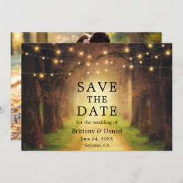 Reserva La Fecha Foto Rustic Forest Path Boda String Lights