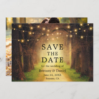 Reserva La Fecha Foto Rustic Forest Path Boda String Lights