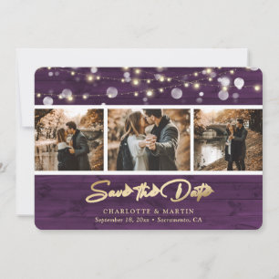 Reserva La Fecha Foto Rustic Purple Wood Boda Save the Date