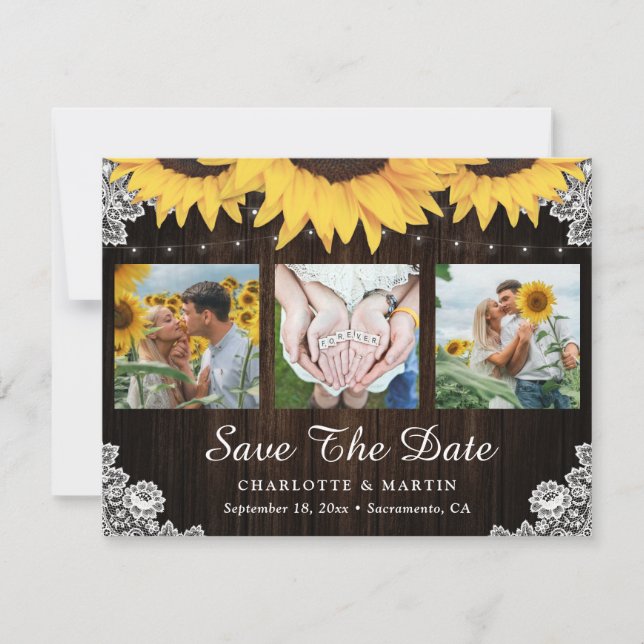 Reserva La Fecha Foto Rustic Sunflower Boda Save the Date (Anverso)