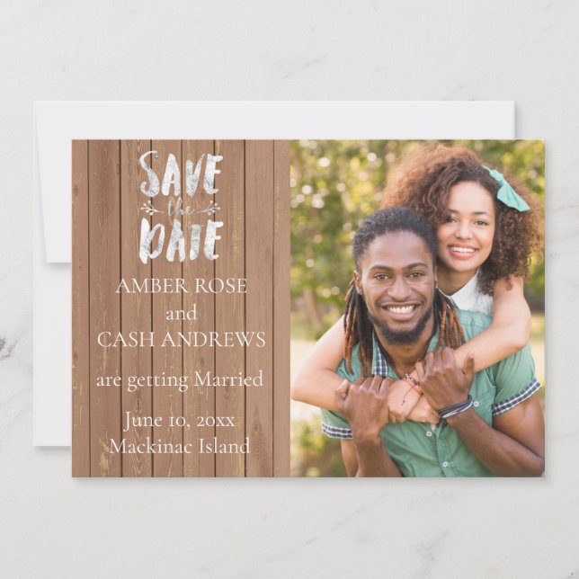 Reserva La Fecha Foto Rustic Wood Save the Date (Anverso)