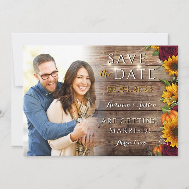 Reserva La Fecha Foto Rustica del girasol floral otoñal Guardar la  (Anverso)