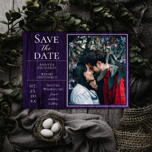 Reserva La Fecha Foto rústica y simple   Purple Save the Date