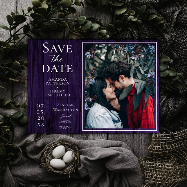 Reserva La Fecha Foto rústica y simple | Purple Save the Date (Purple Rustic and Simple Photo Save the Date)