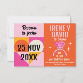 Reserva La Fecha Foto Save the Date Anillo Festival Naranja y Rosa